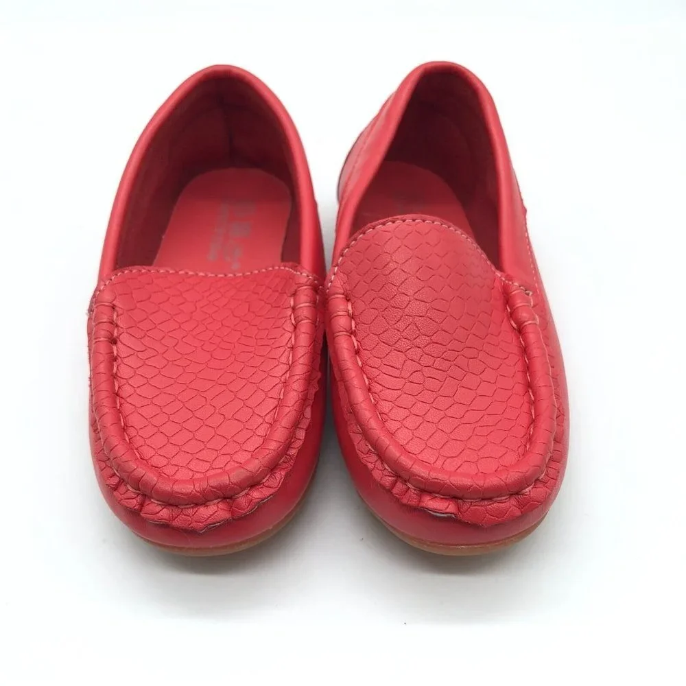 Toddler Boys Loafers Moccasins Dress Shoes Faux Leather Slip On Red 26 US 9 - Picture 2 of 6